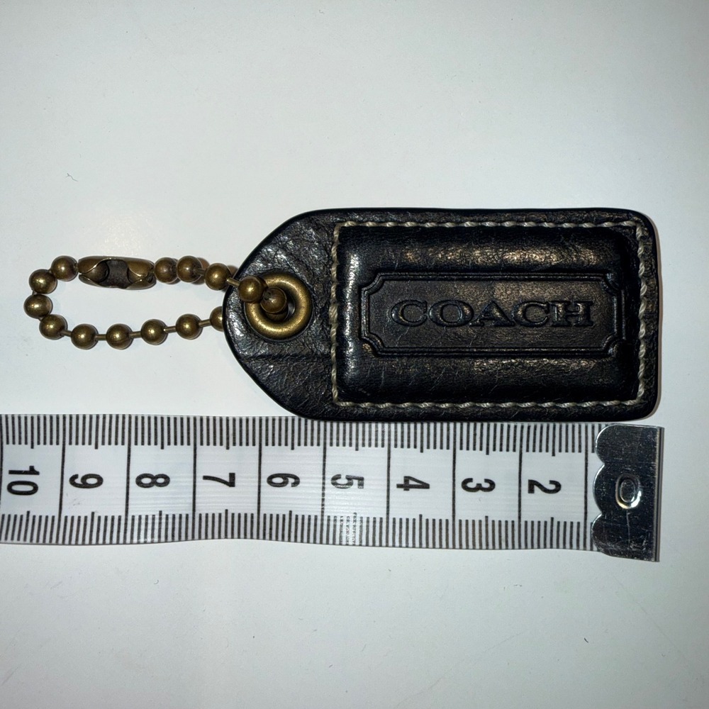 Vintage Coach Large Black Leather Hangtag Brass Hardware Hampton Bag Tag Charm - Picture 3 of 4